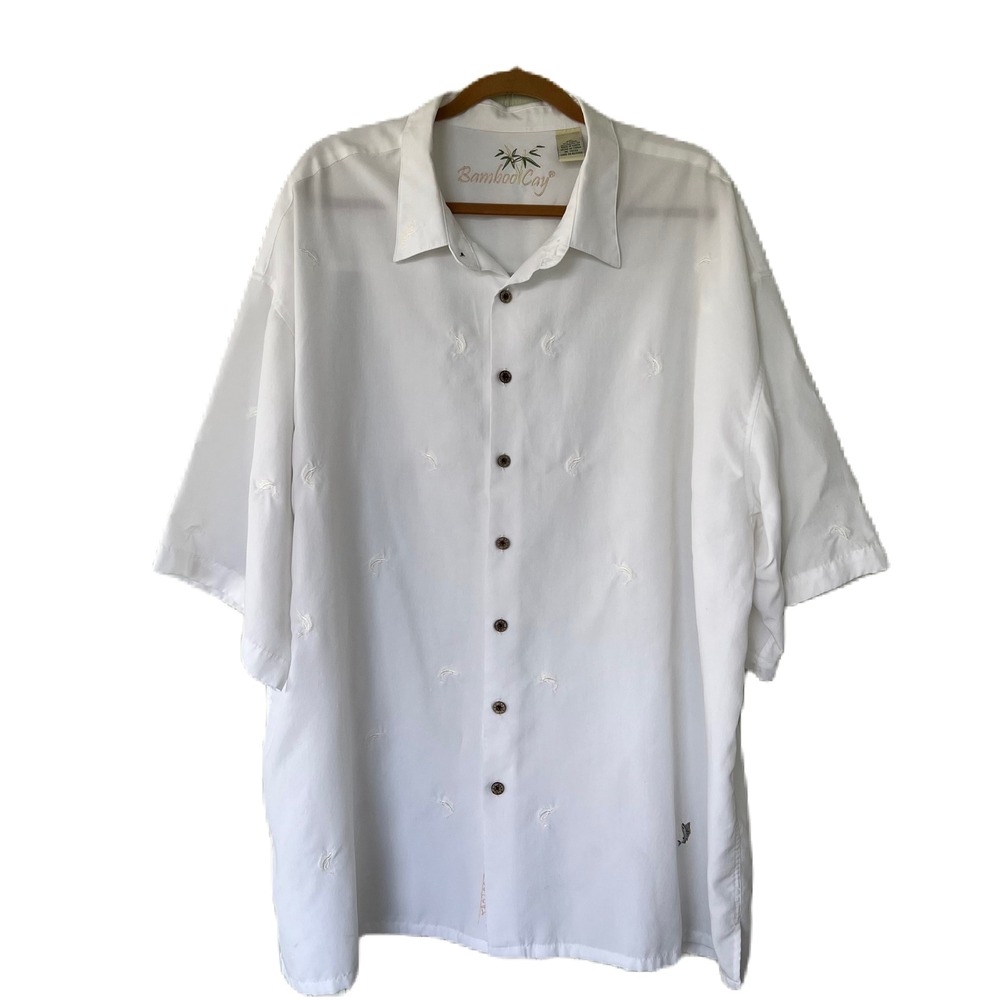 Bamboo Cay Mens 4XL White Marlin Embroidered Modal Blend Camp Shirt Short Sleeve